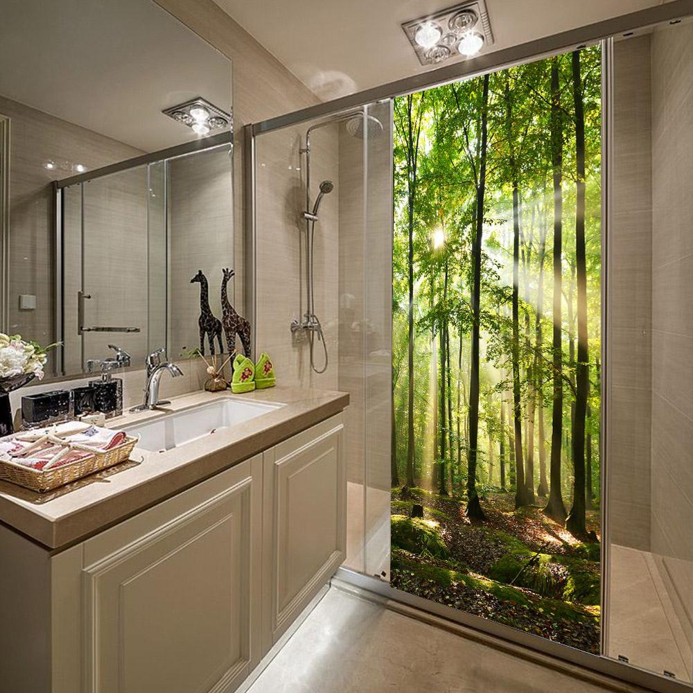 3D Наклейка на дверь с лесным узором, Водонепроницаемая самоклеящаяся съемная наклейка на дверь, Декоративные обои для дома