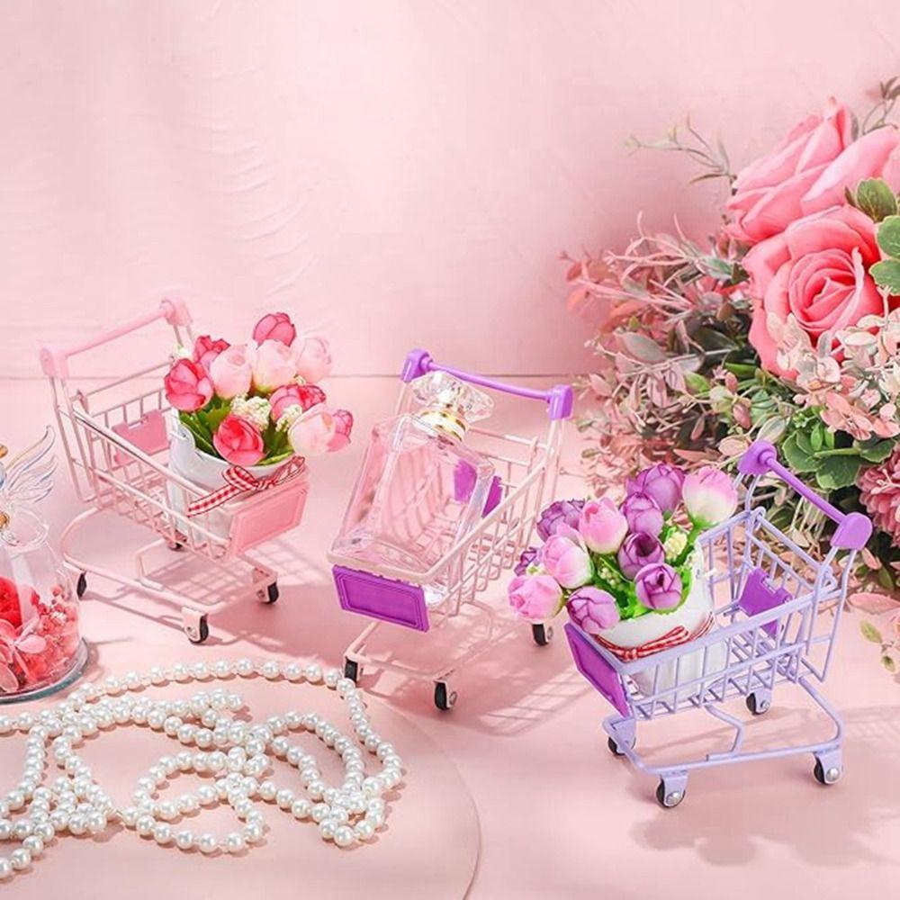 Metal Shopping Cart Storage Model Desktop Stationery Holder Creative Toy Trolley Container Office
