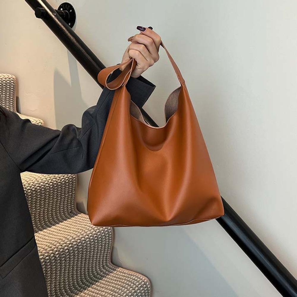 Anti-Splash Water Soft PU Tote Bag Elegant French Underarm Bag Solid Color Handbag  Work