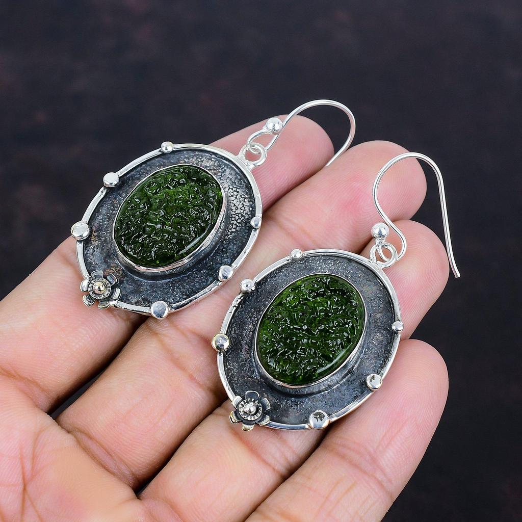 Серьги из молдавита, настоящие серьги из драгоценных камней, серьги из стерлингового серебра 925 пробы, потрясающие ювелирные изделия, серьги ручной работы, подарки для нее, уникальные стильные украшения