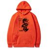 Japanese Letter & Dragon Graphic Drawstring Hoodies Unisex Fashion Casual Oversized Loose Pullover Tops Spring Autumn Black Sweatshirts