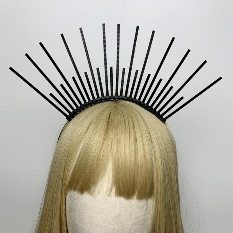 Темный ободок Корона ангела Ободок Свадебные тиары Божественный головной убор принцессы Обруч для волос Барочные тиары с шипами