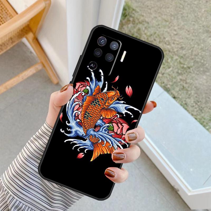 Tattoo Japanese Koi Dragon Wave Case For Oppo A76 A16 A96 A17 A18 A60 A80 A40 A38 A58 A78 A98 A94 A74 A54 A15 A57 A77 A5 Pro