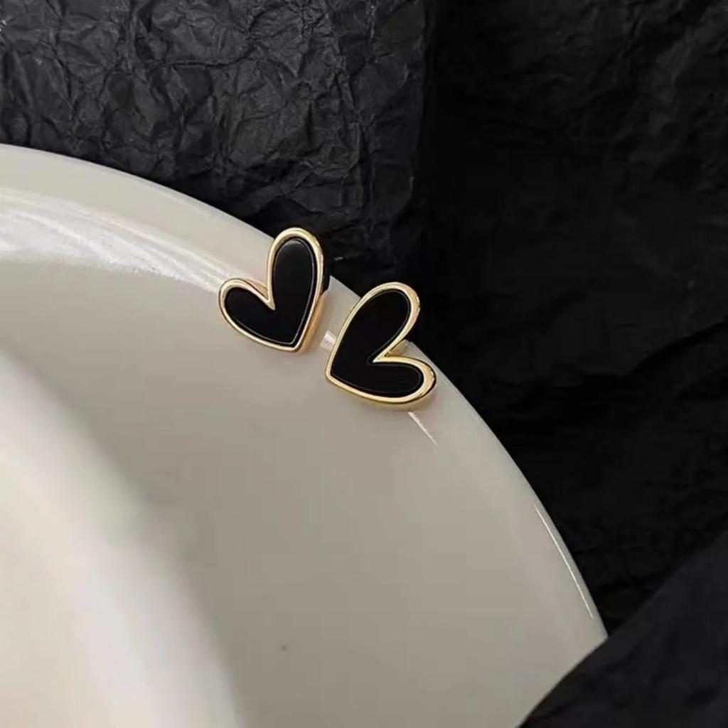New Korean Sweet Cute Heart Stud Earrings for Women Girl Fashion Blue Glaze Aesthetic Geometric Earrings Minimalist Jewelry Gift
