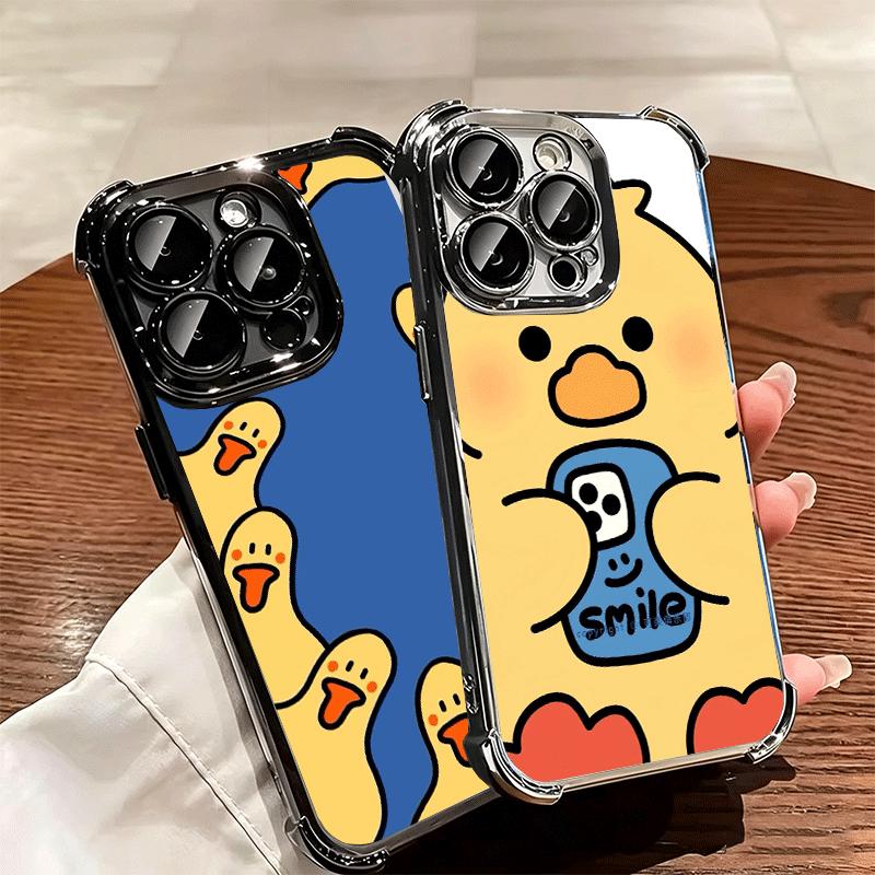 Мультяшная Милая Утка Мягкий Чехол Для Телефона Для iPhone 15 16 17 Air 14 Pro Max 16E Plus 13 12 Mini Покрытие Защита от Падения Fundas
