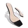 Summer Transparent High-heeled Cool Slippers Women's New One-word Open-toed Square Head Women's Shoes Large Size High-heeled Sandals Slip