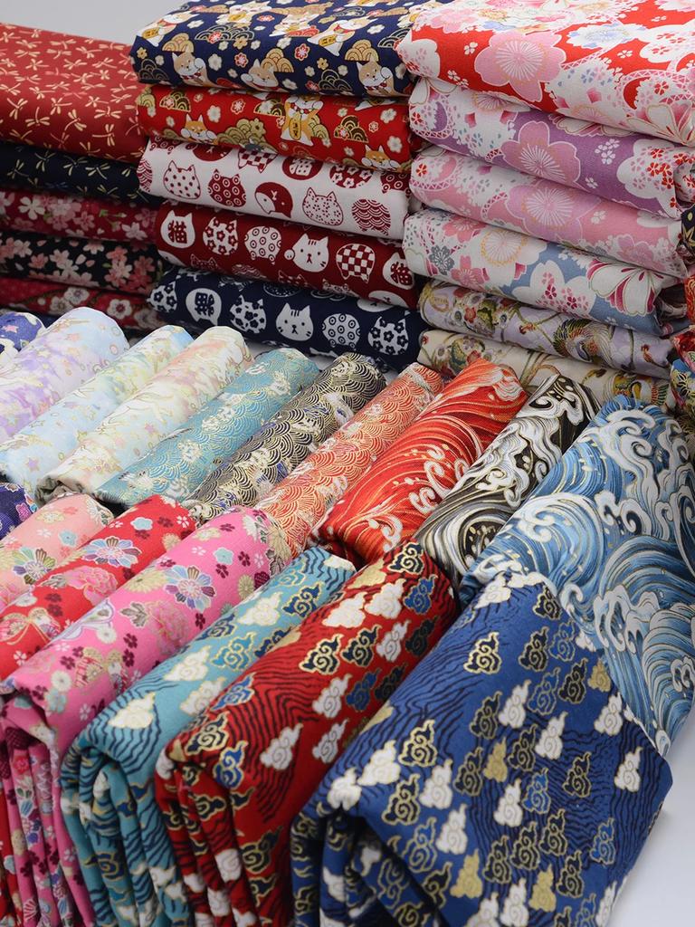 Ткань в японском стиле, чистый хлопок, с принтом, на метр, для одежды, ханьфу, скатерти, сумки, ручной работы, DIY, швейная ткань, бронзирование, синий