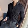 Elegant Print Shirts For Men High Quality Korean Luxury Clothing Fashion Slim Fit Casual Men's Social Shirt Dress V Neck Tuxedo