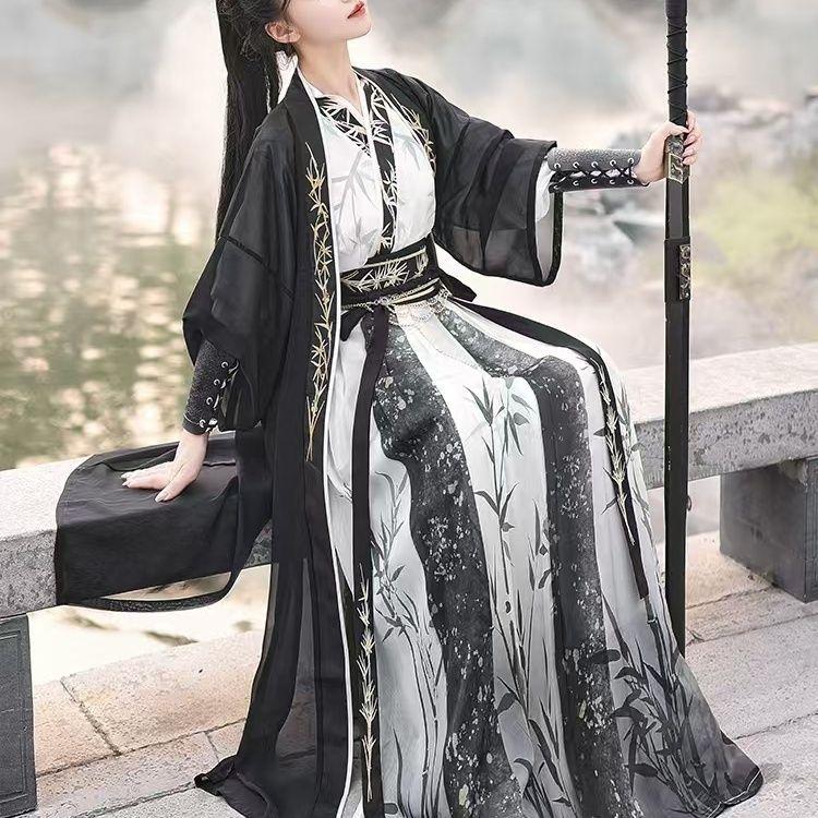 Chinese Song Dynasty Style Hanfu Embroidered Ink Print Pattern Daily Set