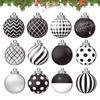 12pcs 8cm Christmas Balls Ornaments Funny Wooden Shatterproof Christmas Tree Decorations Black White Ball Christmas Decor