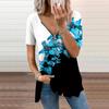 Женский топ, летний новый модный синий топ с жимолостью и принтом, повседневный топ на молнии с v-образным вырезом и короткими рукавами