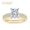 Arvaleff S925 Sterling Silver Women's Ring Set with 2 Carat 6x8 Rectangular Zirconia - European & American Hot-Selling.