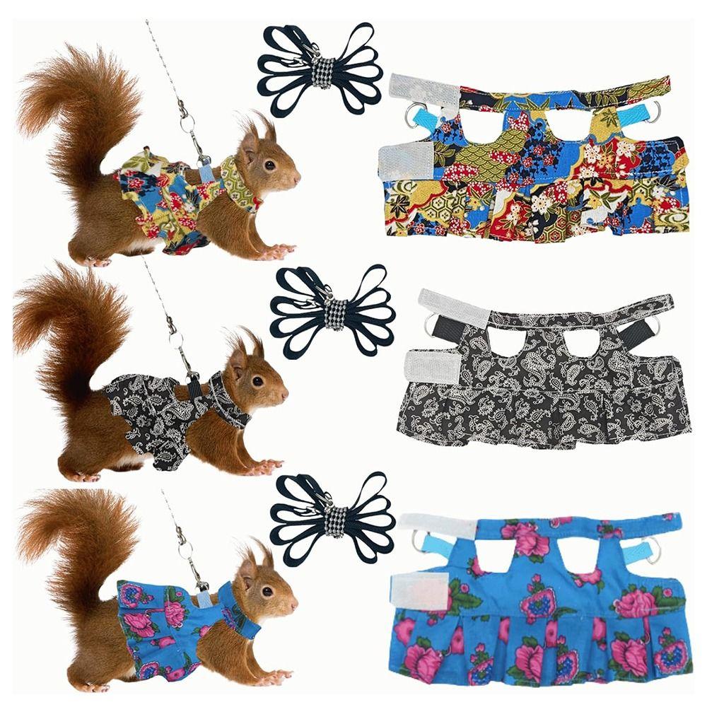 Multicolor Ferret Harness and Leash Set Floral Pattern Traction Rope Squirrel Floral Skirt Wear-resistant Breathable