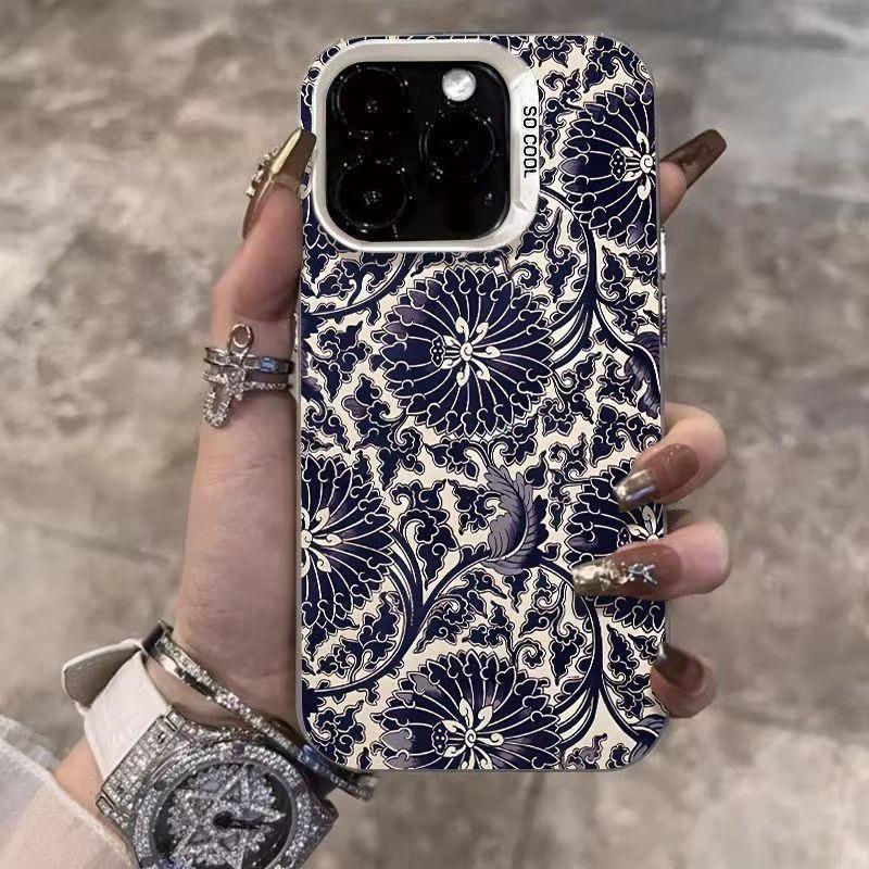 Ретро-синий узор для Apple iPhone 14/15 Pro, 16 Pro Max, 17 Air - Модный и высококлассный дизайн