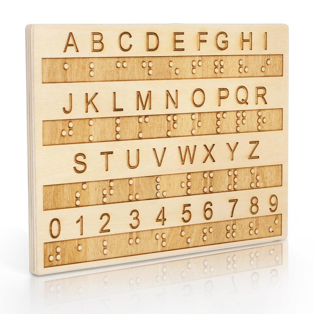 Thickened Braille Alphabet Board Wooden Tactile Letter Number Panel Blind Children Learning