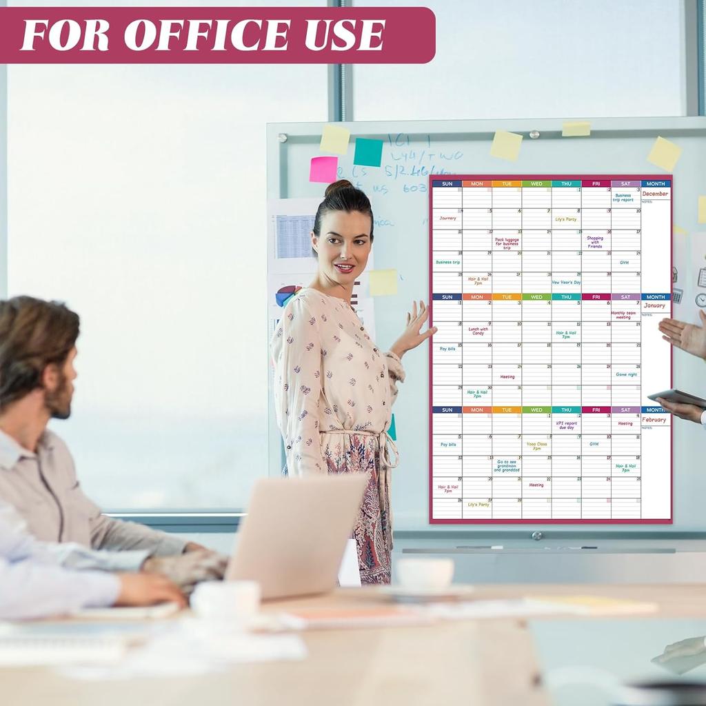 Large Dry Erase Calendar For Wall - Undated 3 Month Calendar, 28'' x 40'', Erasable & Reble Laminated White Board With 8 Round Stickers, Vertical