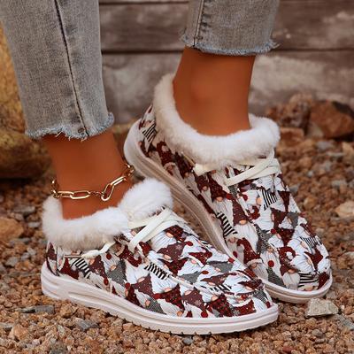 Женские ботинки Зимние Новые Толстая подошва Снежные ботинки Женские Плюс Бархат Утолщенные Волосатые Хлопковые туфли Женские Повседневные Принтованные Кроссовки