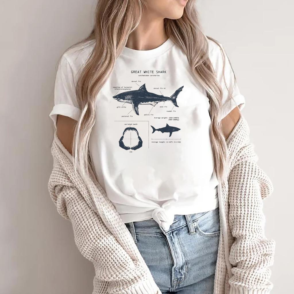 Great White Shark Anatomy Shirt Screen Printed Shark T-shirt Shark Biology Tee Shark Fun Shirt Marine Biology Short Sleeve Shirt