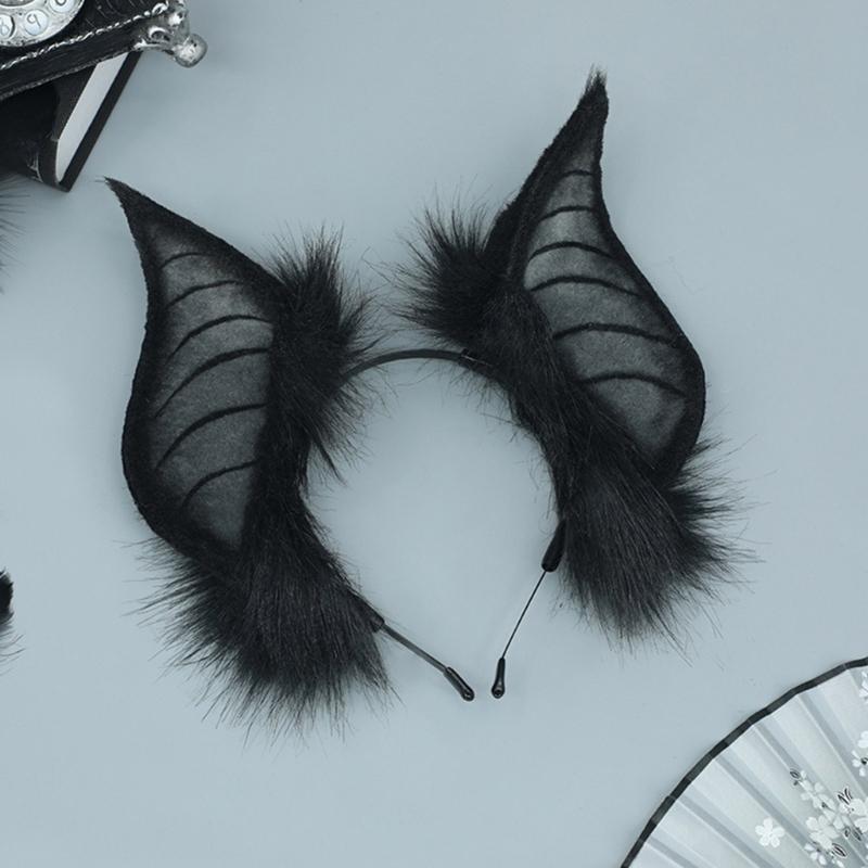 Fauxs Furry Cats Ear Headbands Animes Fauxs Furs Bat Ear Headbands Halloween Cosplays Costume Animal Furry Ears Hair Hoop