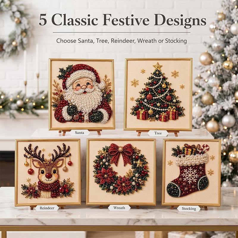Christmas Pearl Diamond Painting Art Set With Frame DIY Pearl Beads Craft Kit For Adults Beginner Home Decor Wall Art Party Gift