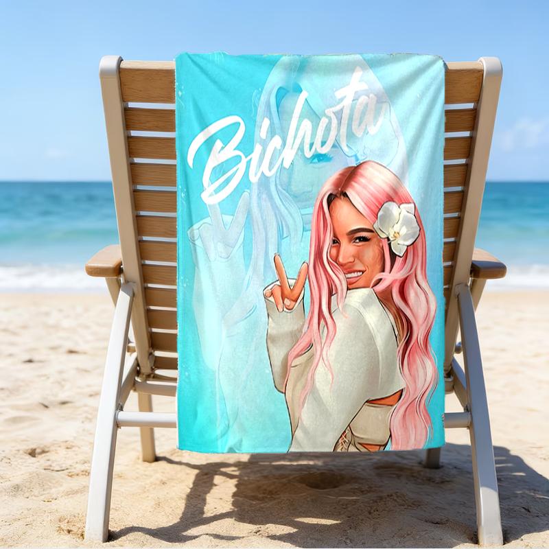 proof beach towel with a Karol G pattern - soft,absorbent,quick-drying,machine washable - perfect for swimming,camping,bathing