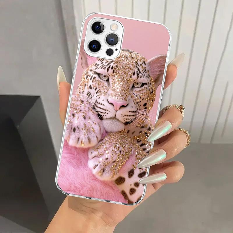 Розовый чехол для телефона с леопардовым принтом для iPhone 17 Air 16 15 Plus 14 13 Mini 12 11 Pro Max 16E 7 8 SE 2020 Мягкий чехол Funda Print Shell 17 Ai