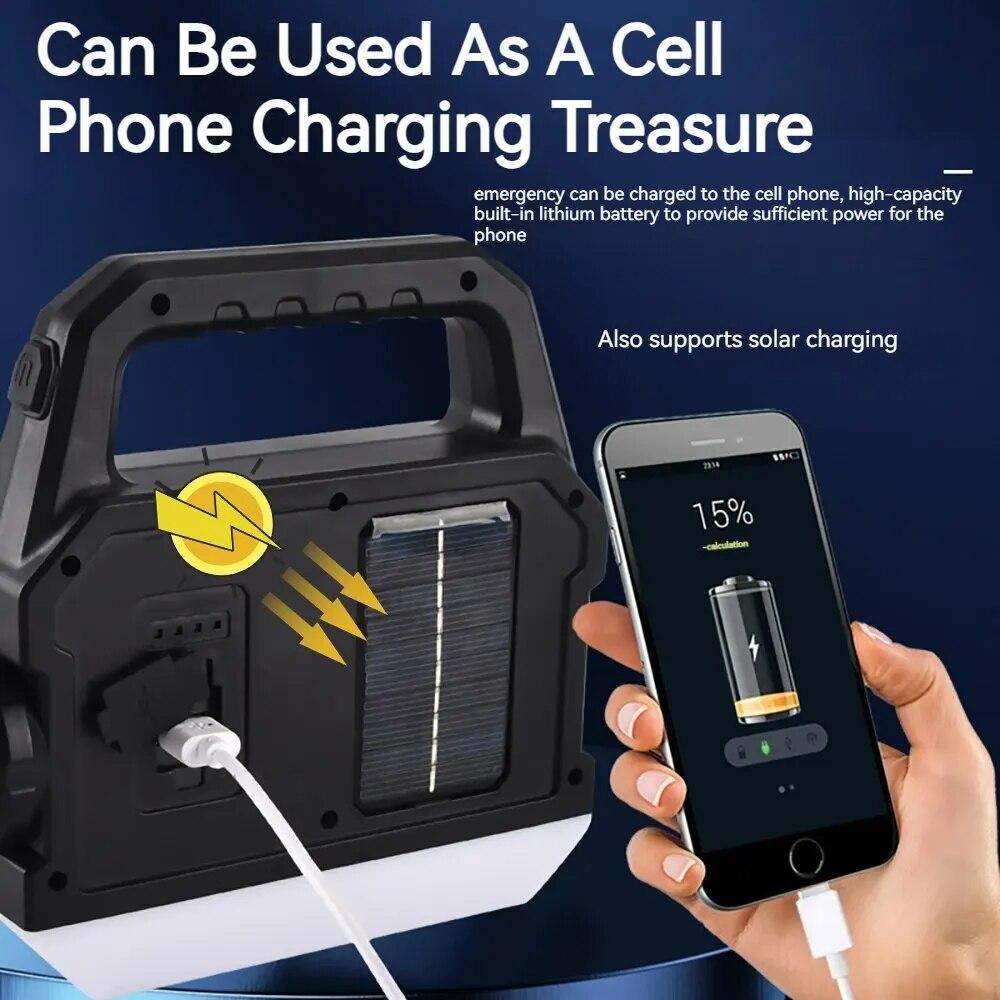 Мощный светодиодный фонарик, многофункциональный портативный рабочий фонарь COB с боковыми и нижними фонарями, поддержка солнечной энергии