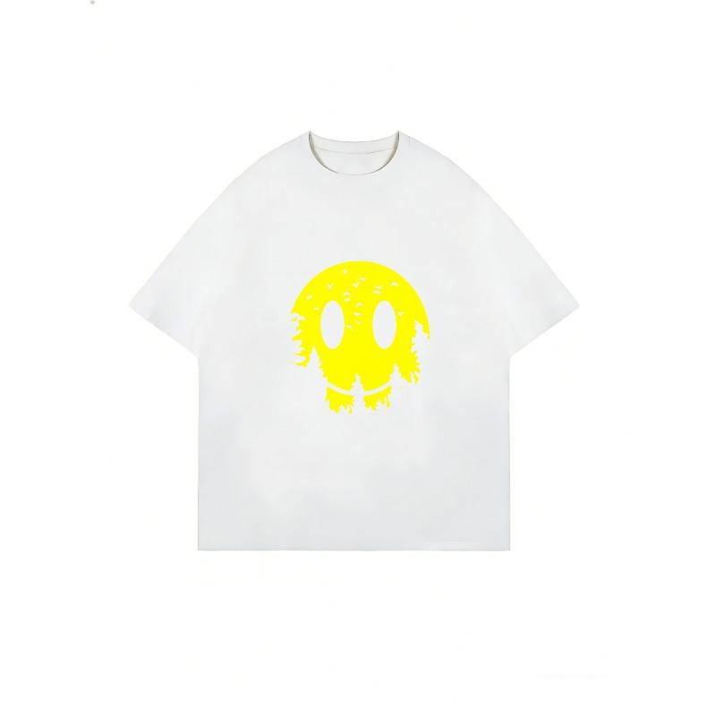 Oversized T Shirt Black Yellow Skull Print With Birds And Trees Graphic For Casual Streetwear Style