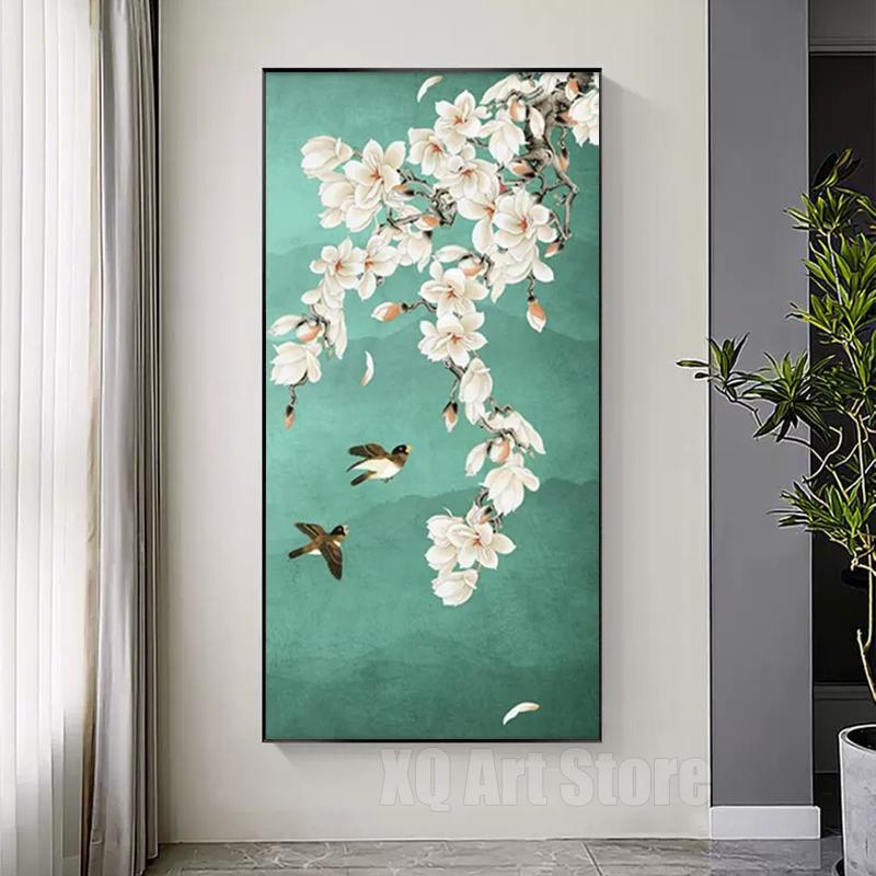 Винтажное китайское искусство Цветение сливы Птица Холст Картина Пейзаж Чернила Картины Холст HD Плакаты Домашний Декор в гостиную Безрамное