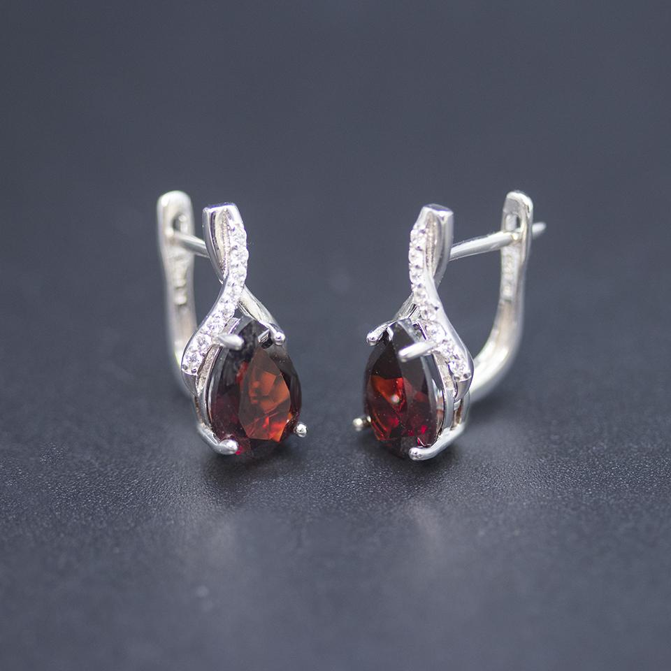 100% Natural Garnet Stud Clasp Earrings 925 Sterling Silver Pear 9*7mm Gemstone Jewelry for Women Wife Girl Gift
