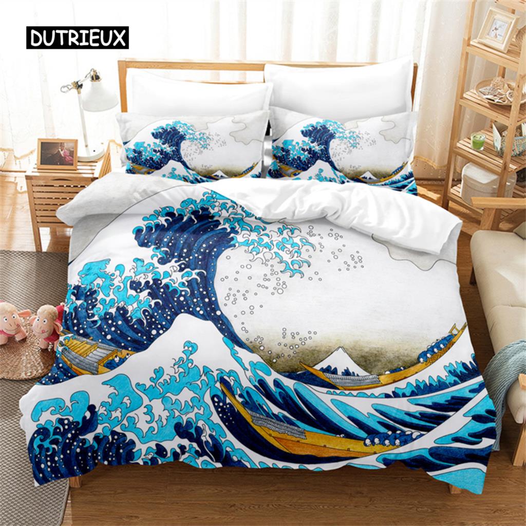 Постельное белье с художественным волновым рисунком, комплект пододеяльника, 3D постельное белье, цифровая печать, постельное белье размера «queen», модный дизайн