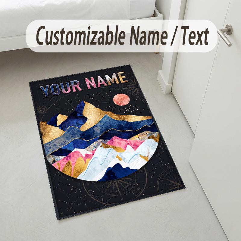 Cosmic Moon Mandala Theme Soft Crystal Velvet Rug Custom Name & Text Print Non Slip Floor Rug for Bedroom Living Room