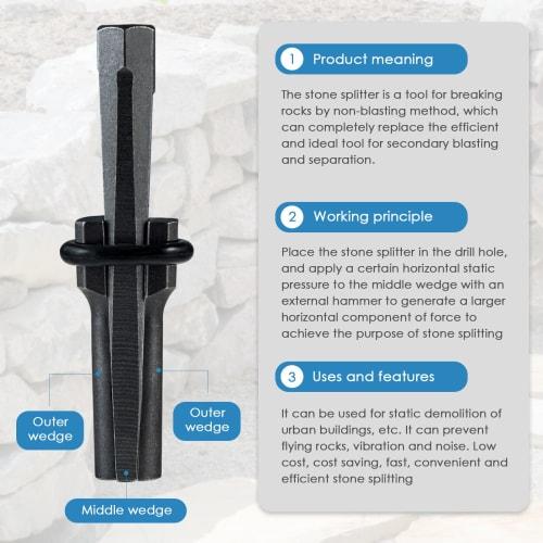 KOSIEJINN Stone Splitter, Wedge, Stone Opener, Stone Splitting Tool, 5-Piece Set, Mason's Chisel, Concrete Rock Splitter, Hand Tool, 14mm