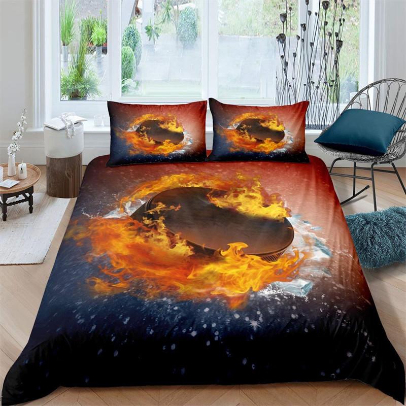 Ice Hockey Duvet Cover Hockey Player Bedding Set Winter Sports Event Comforter Cover Twin Full For Kids Boys Girls Bedroom Decor