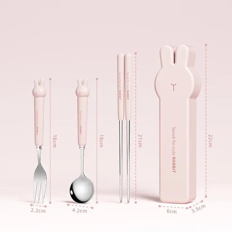 Stainless Steel Portable Cutlery Children'S Two Piece Set Student Cute Animal Bear Rabbit Spoon Fork Chopsticks Three Piece Set