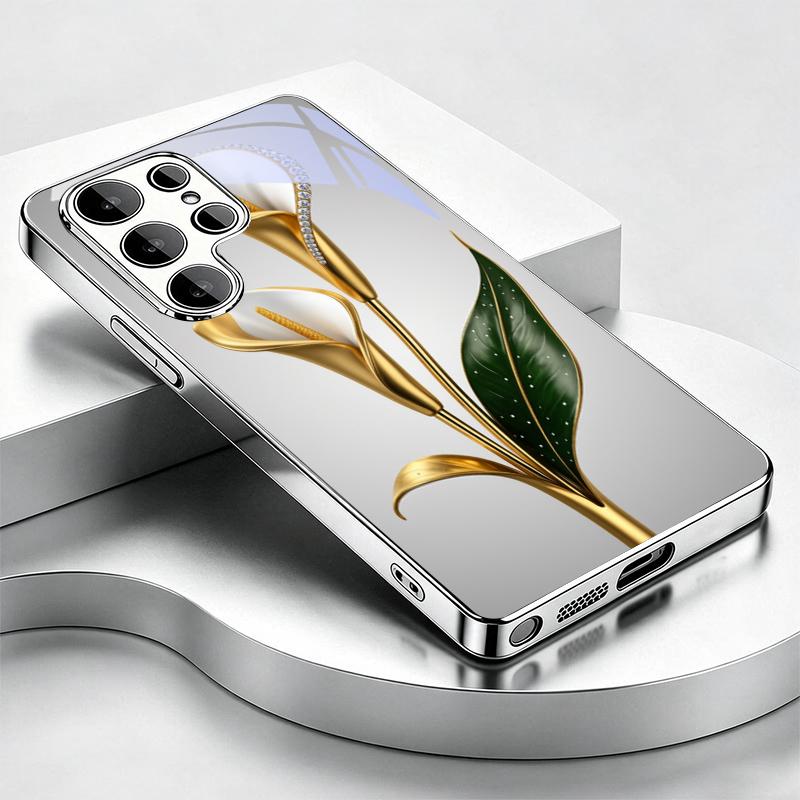 Золотая Даймонд Калла Лилия Посеребленный Чехол Для Телефона Samsung S24 Ultra S21 S22 FE S23 Plus S20 S25 26 Note20 Задняя Крышка