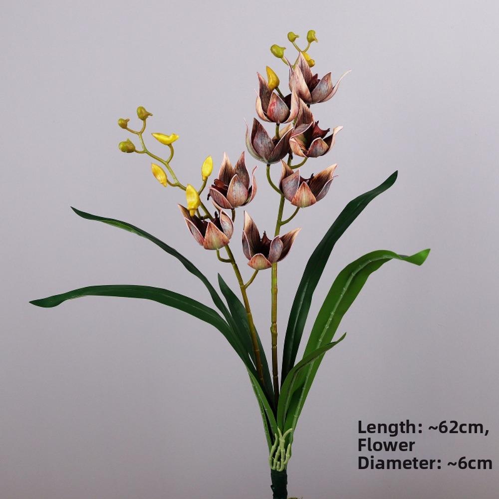 with Leaves Artificial Orchid Flower Branch Artificial Cymbidium Faux Flowers  Wedding Decor