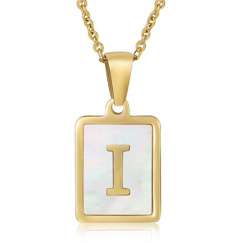 Name Letter Shell Pendant Necklaces White Square Initials Stainless Steel Necklace Gold Color Chain Jewelry for Women