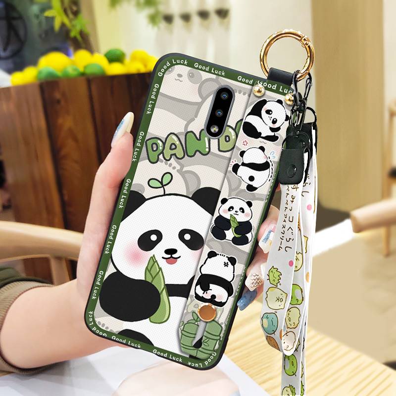 Cartoon Fashion Design Phone Case For Nokia 2.3 Wrist Strap Panda Back Cover Waterproof Anti-knock Lanyard Wristband