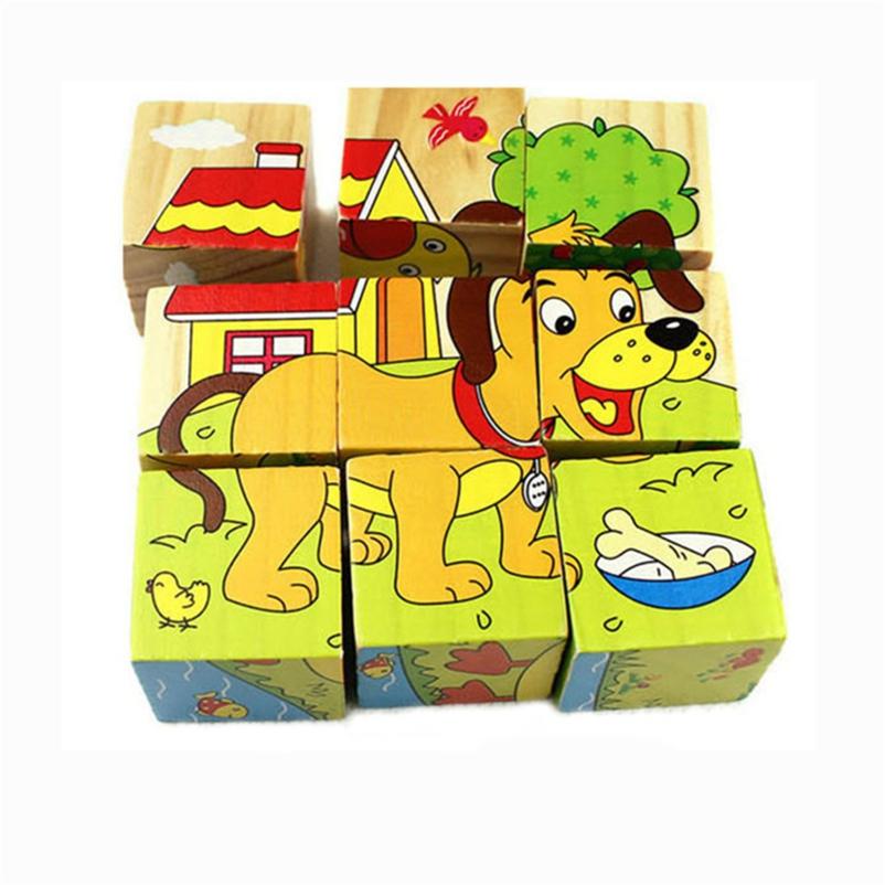 Farm Animal Six Patterns Nine Dimensional Puzzle Cartoon Building Blocks Kids Educational Toy
