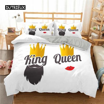 Комплект постельного белья King and Queen из микрофибры с изображением бороды и красных губ King Size для пары Романтические подарки на День святого Валентина