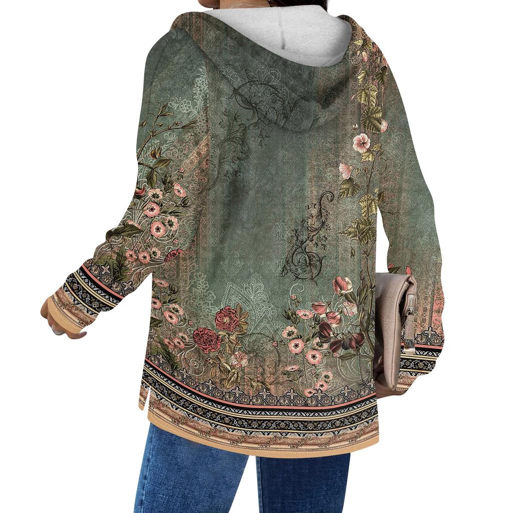 Жен. Футболка Футболка Пуговицы Цветочный принт Длинный рукав Повседневные Выходные Мода Классический Классический V-образный вырез Обычный Топ