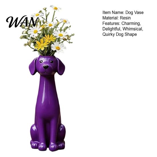 Small Vase Quirky Dog Handcrafted Whimsical Animal Flower Resin Decorative Floral Plants for Desk Shelf Boho Home Decor Gift Lovers Table Centerpiece