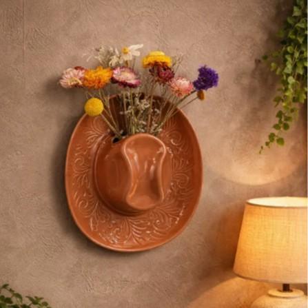 New Resin Crafts Vase Wall Hanging Personalized Style Decoration Home Decor Cowboy Hat Vase