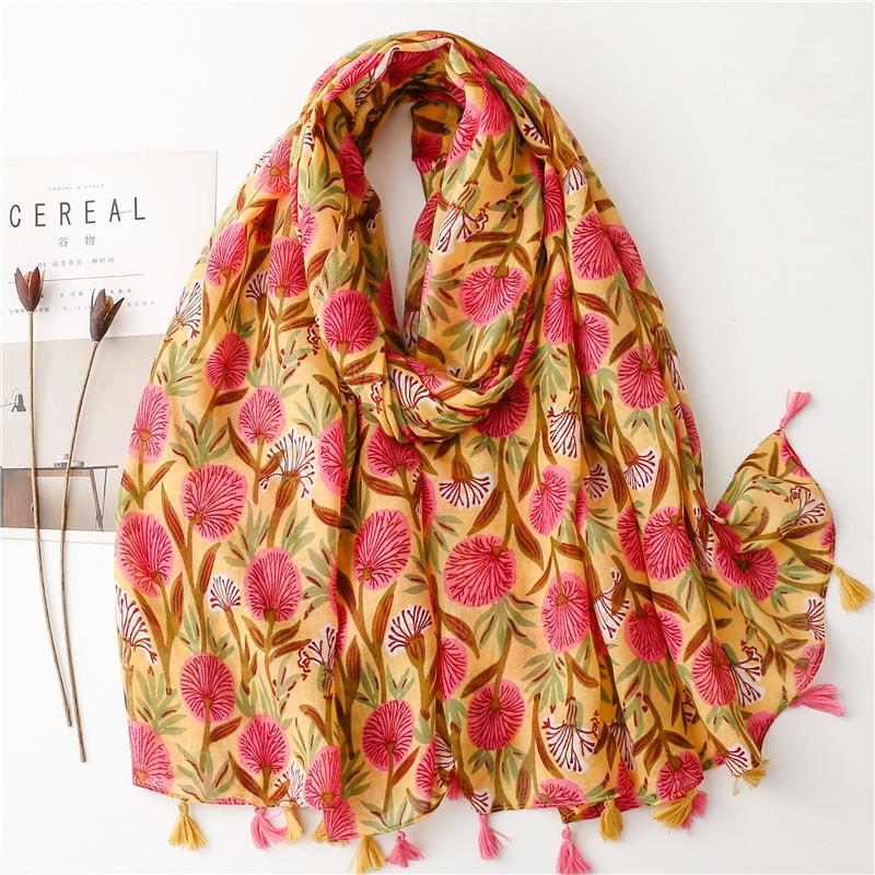 Cherry Blossom Print Scarf for Women - Lightweight, Sheer Polyester Shawl with Red Cherry & Leaf Design, Perfect for Spring & Summer Outings