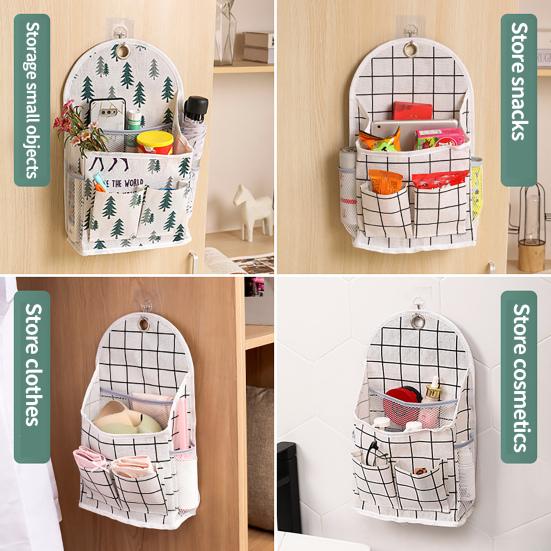 Hanging Bag Wall Mounted Large Capacity Cotton Flax Hook Design Hanging Organizer for Bathroom