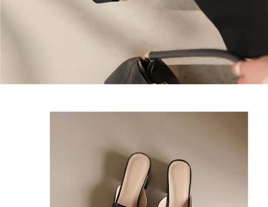 Baotou Half Slippers Women's Summer 2025 New Black Metal Buckle Thick Heel Non-slip High Heel Muller Shoes Cool Slippers