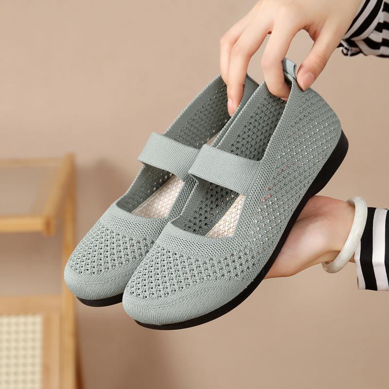 Mom Shoes Summer New Mesh Breathable and Comfortable Women's Mesh Shoes Soft Sole Fly-woven Hollow Summer One-pedal Mesh Shoes