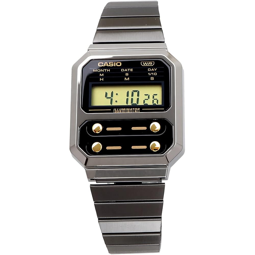 Casio A100WEGG-1A2 Digital Watch Men's Retro Design Black Gold Stainless Steel