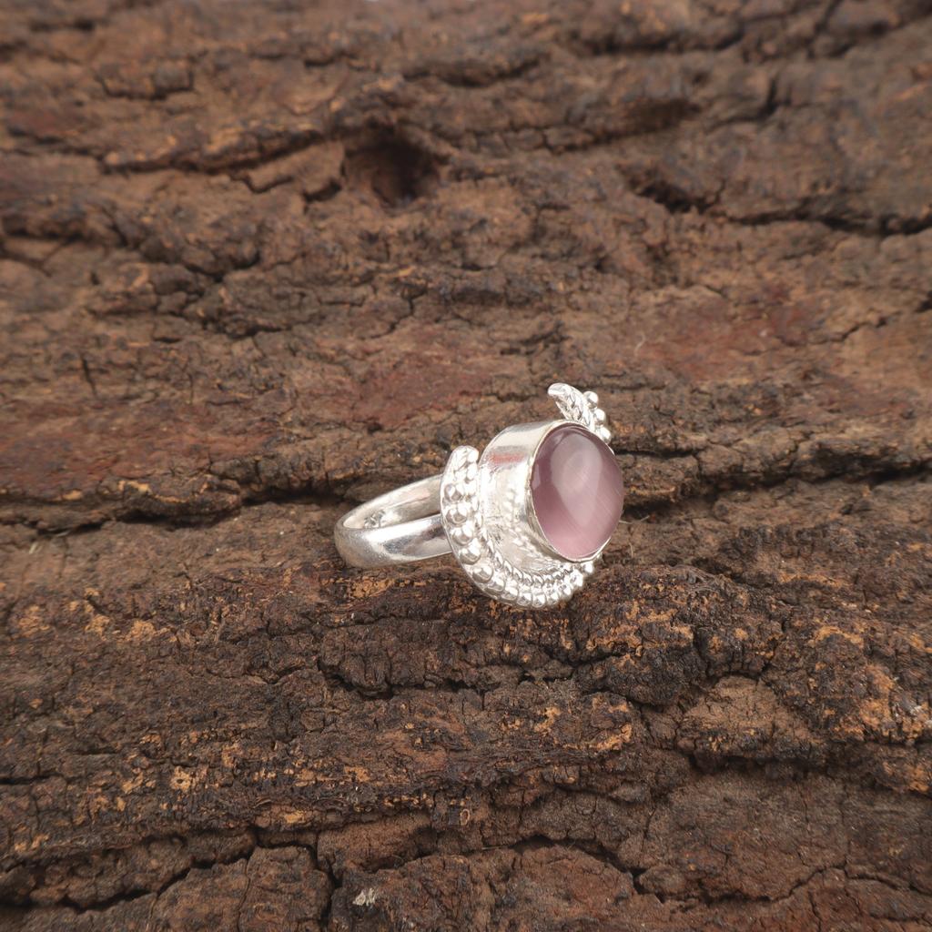 Natural Purple Cat's Eye Ethnic Stackable Sisters Gift Birthday Ring 925 Silver RR-48-39
